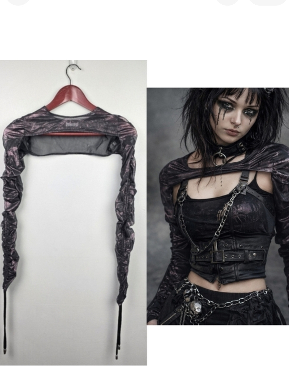 Darker Wavs Grunge Mesh Shrug Long Sleeve Top Sheer Black Irridecent Women Sz XS